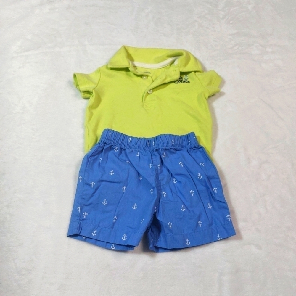 CARTER'S BOYS LITTLE MATE NAUTICAL SHORTS OUTFIT SIZE 6 MONTHS